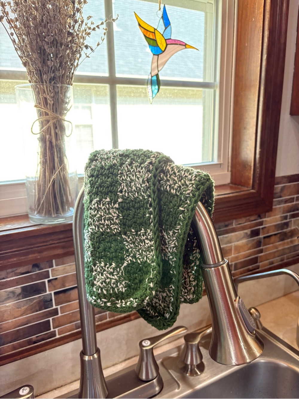 Cottagecore Buffalo Check Green Cotton Kitchen Dish Towel